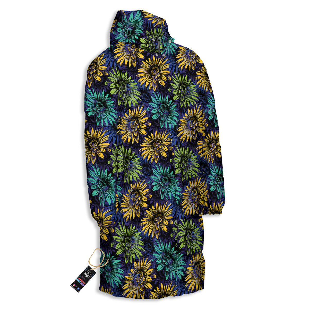 Sunflower Abstract Print Pattern Long Down Jacket-grizzshop