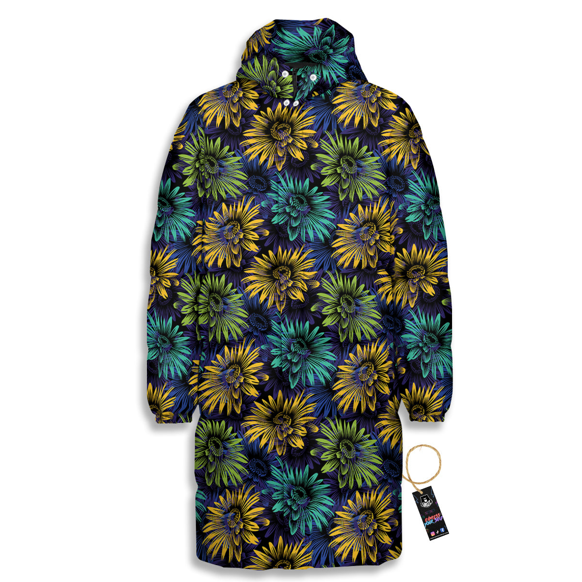 Sunflower Abstract Print Pattern Long Down Jacket-grizzshop