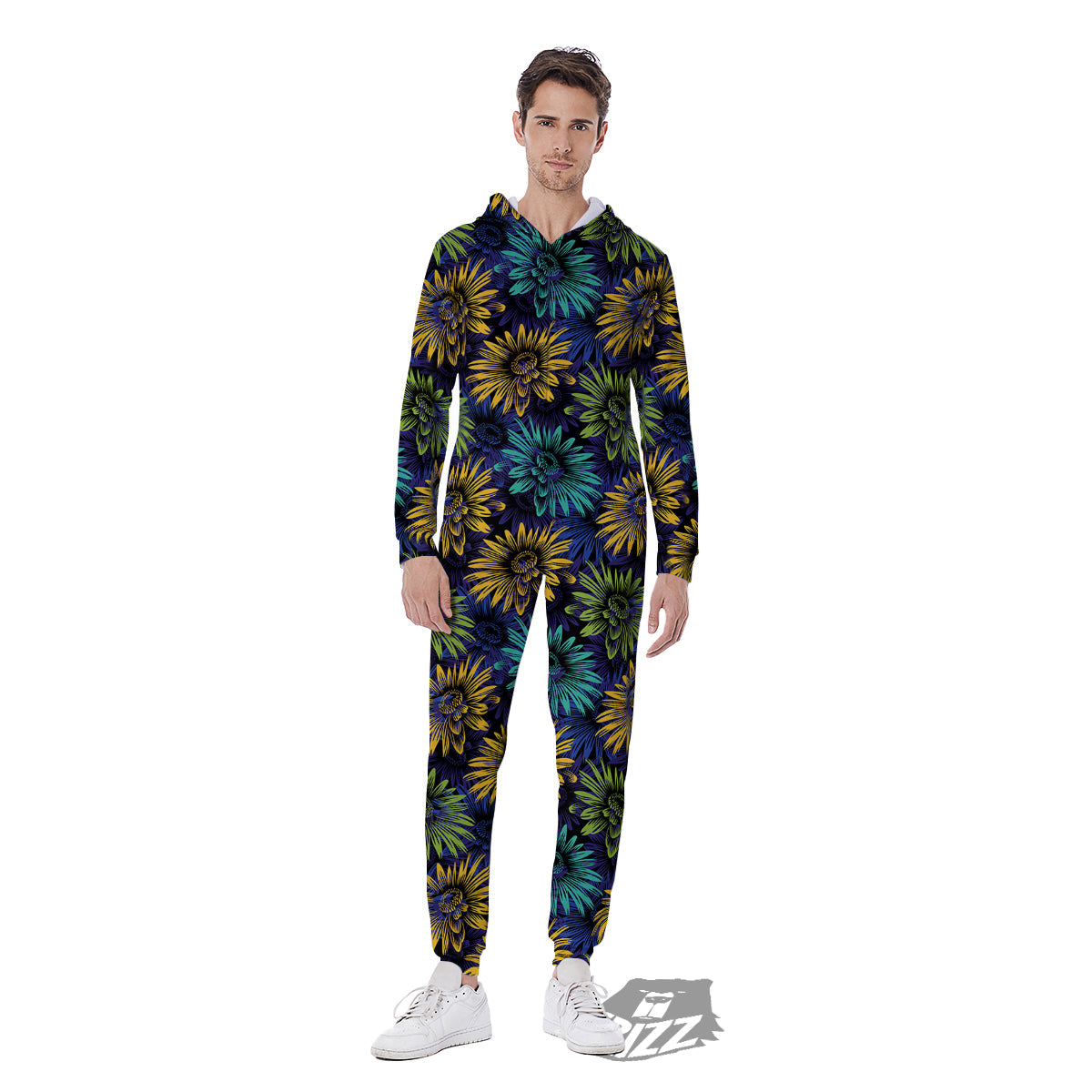 Sunflower Abstract Print Pattern Men's Jumpsuit-grizzshop