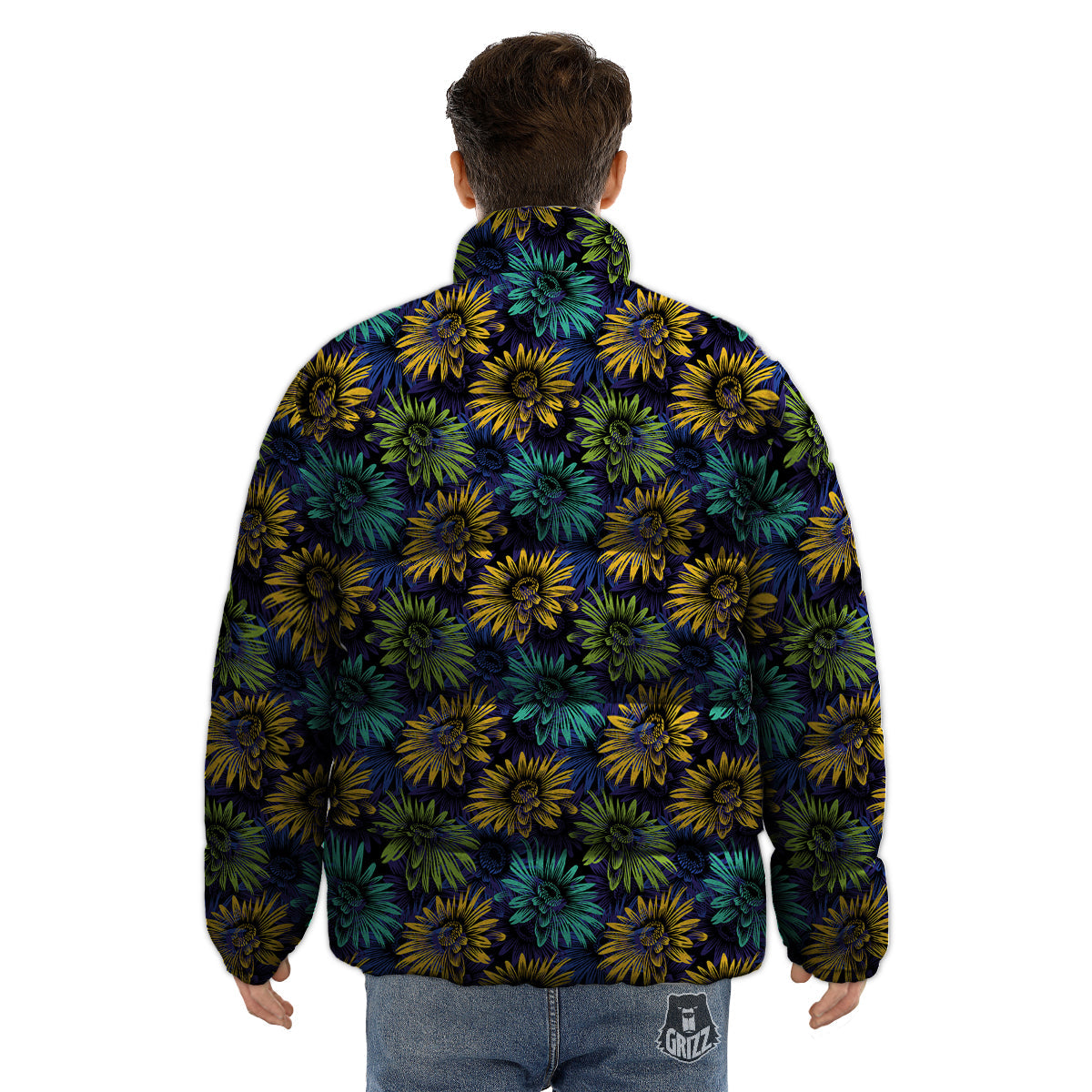 Sunflower Abstract Print Pattern Puffer Jacket-grizzshop