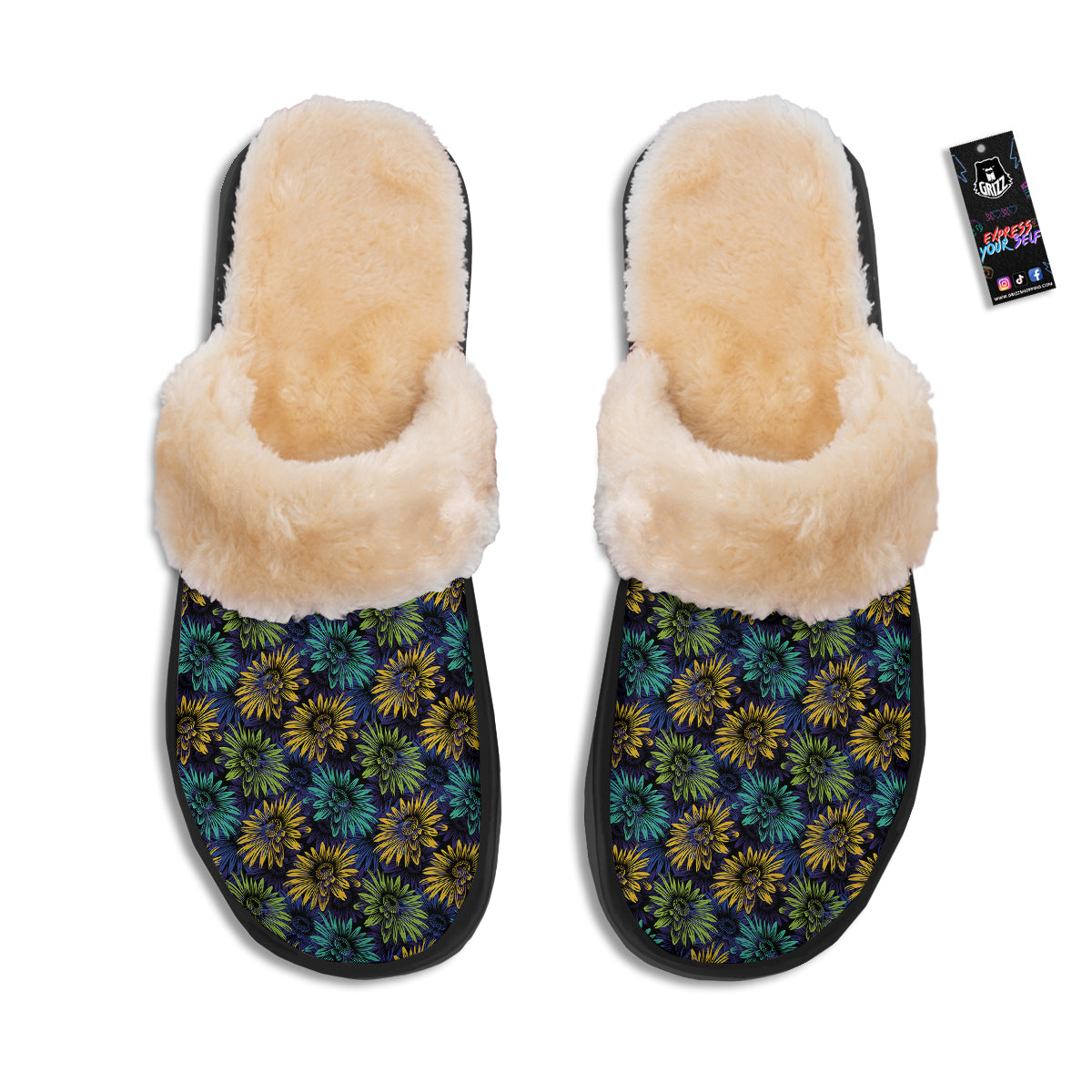 Sunflower Abstract Print Pattern Slippers-grizzshop