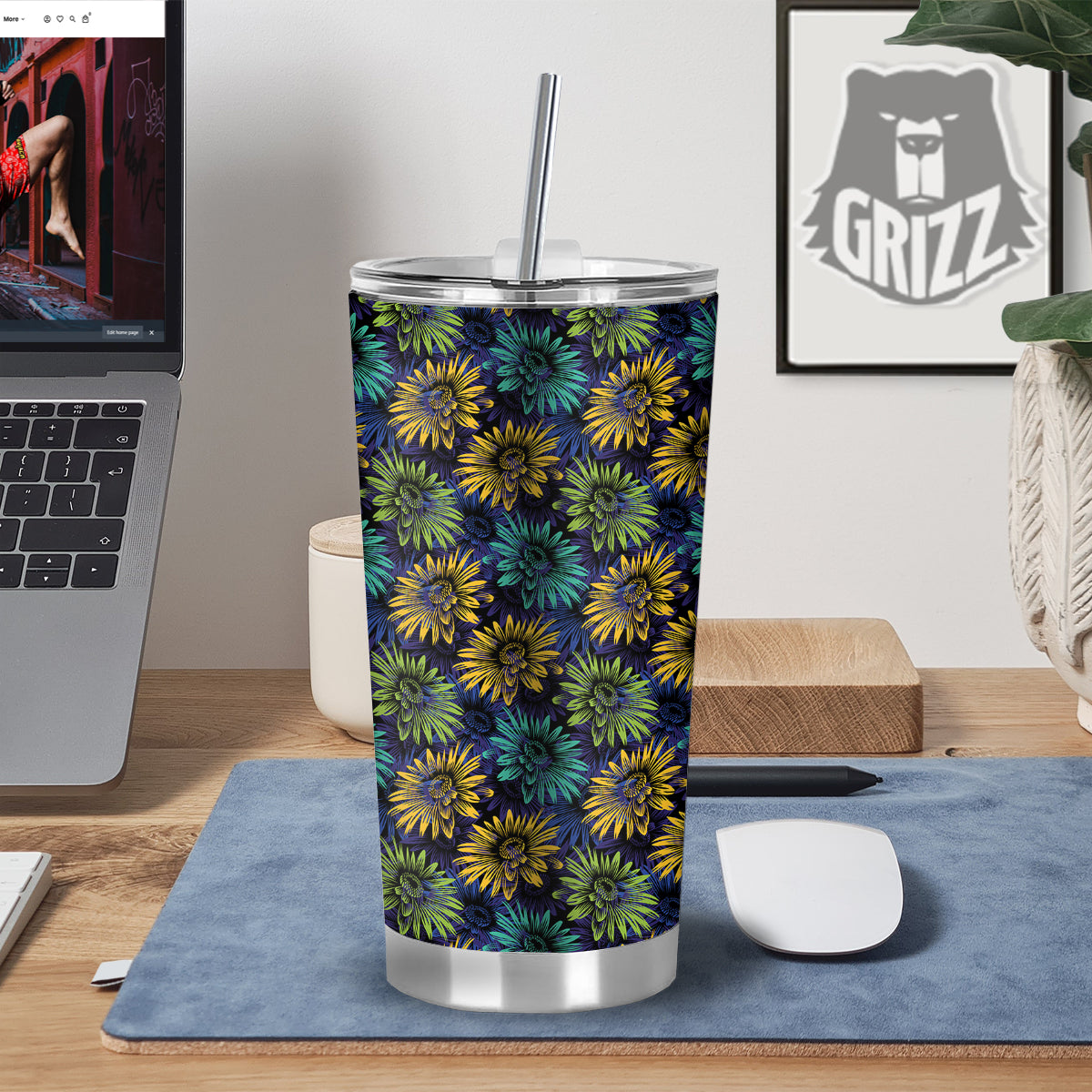 Sunflower Abstract Print Pattern Tumbler-grizzshop