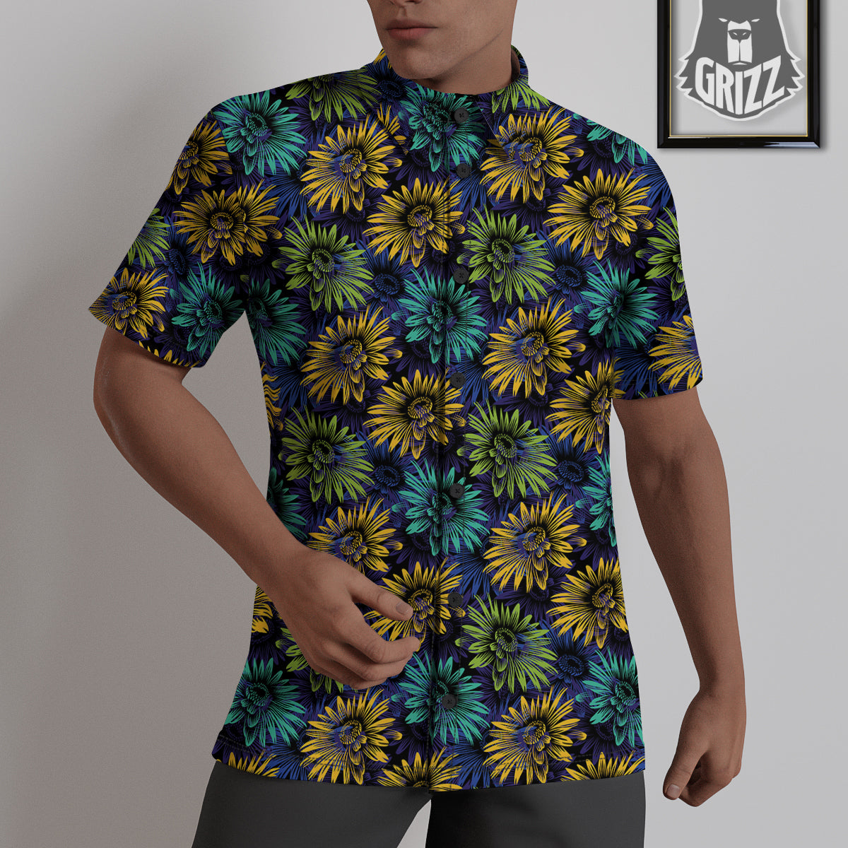Sunflower Abstract Print Pattern Untucked Shirts-grizzshop