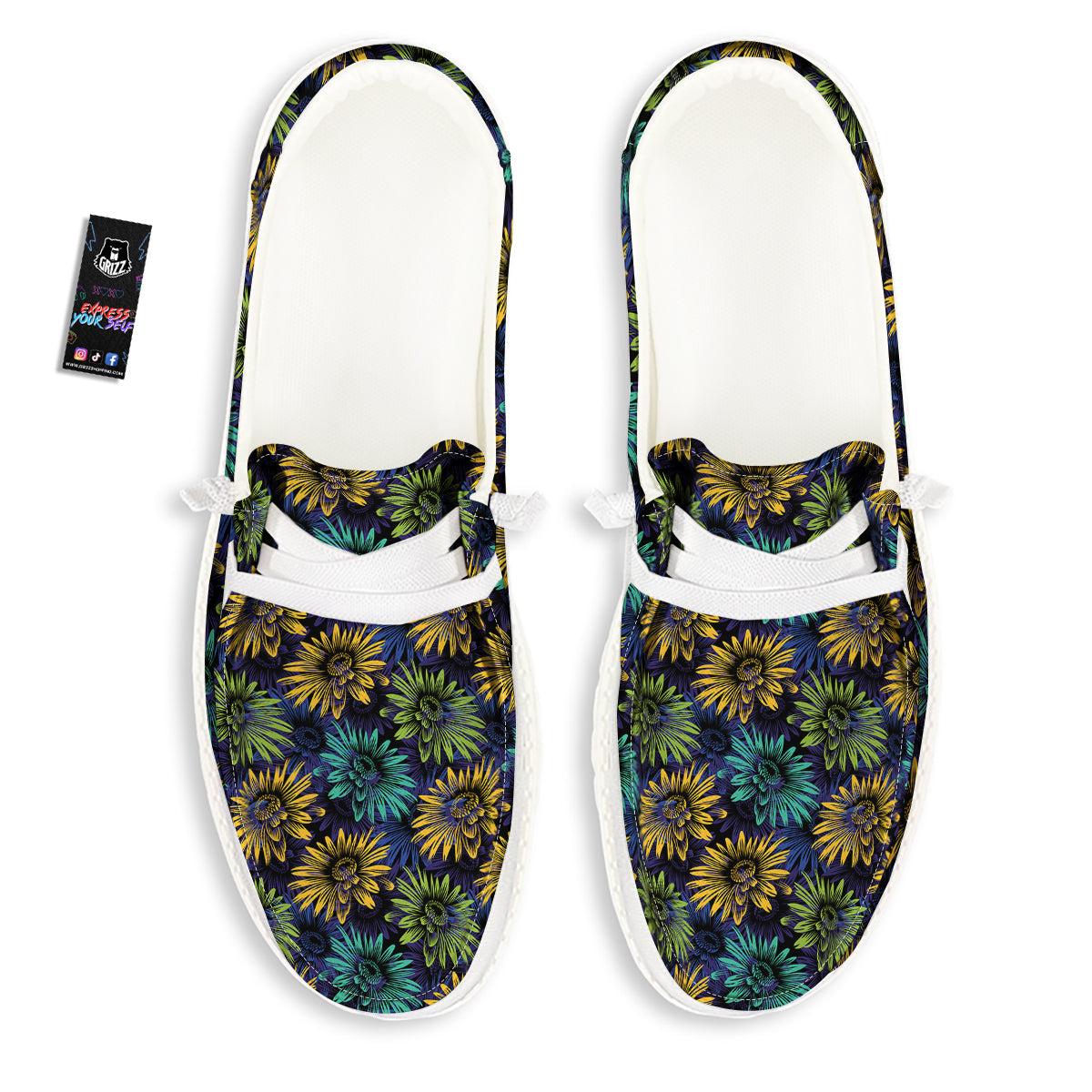 Sunflower Abstract Print Pattern White Loafers-grizzshop
