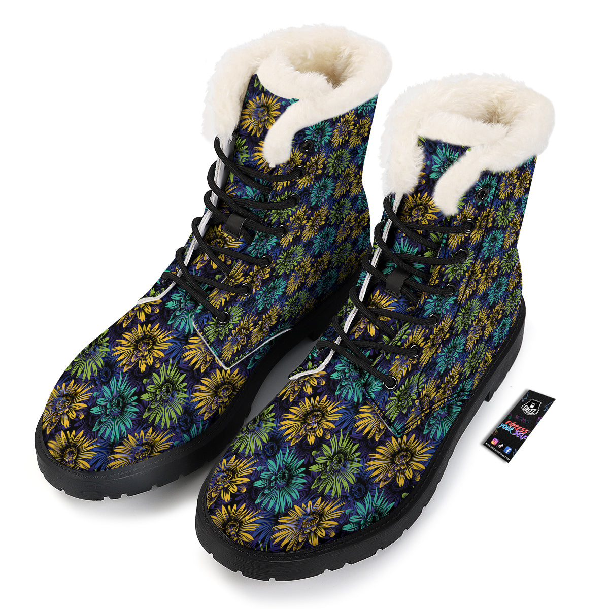 Sunflower Abstract Print Pattern Winter Boots-grizzshop