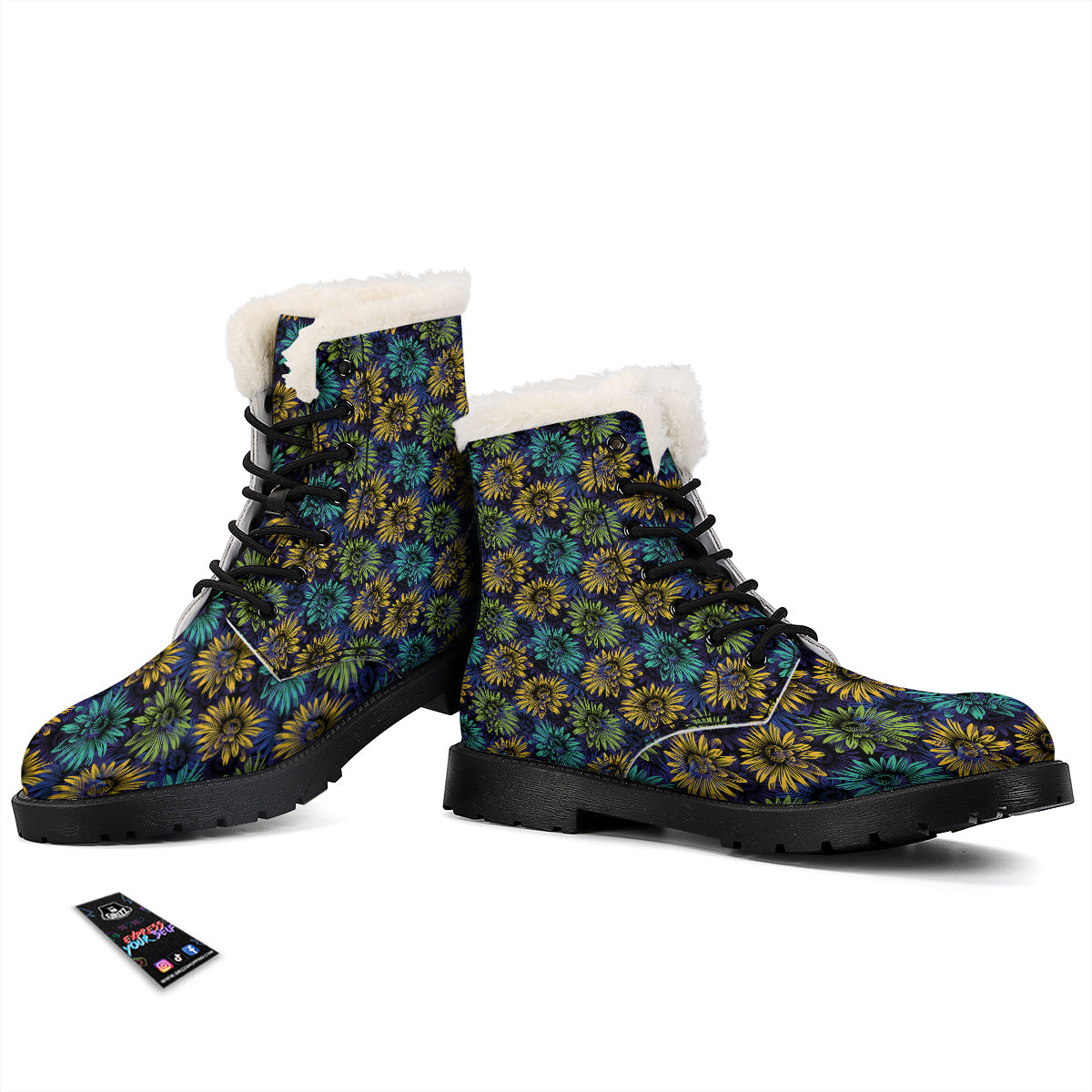 Sunflower Abstract Print Pattern Winter Boots-grizzshop
