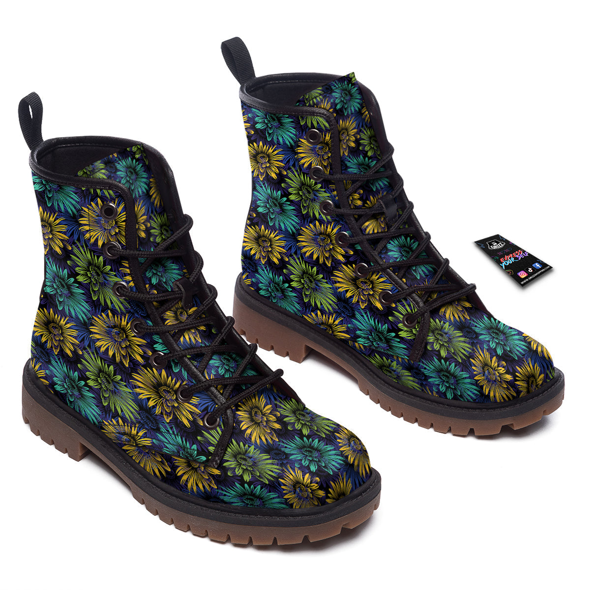 Sunflower Abstract Print Pattern Work Boots-grizzshop