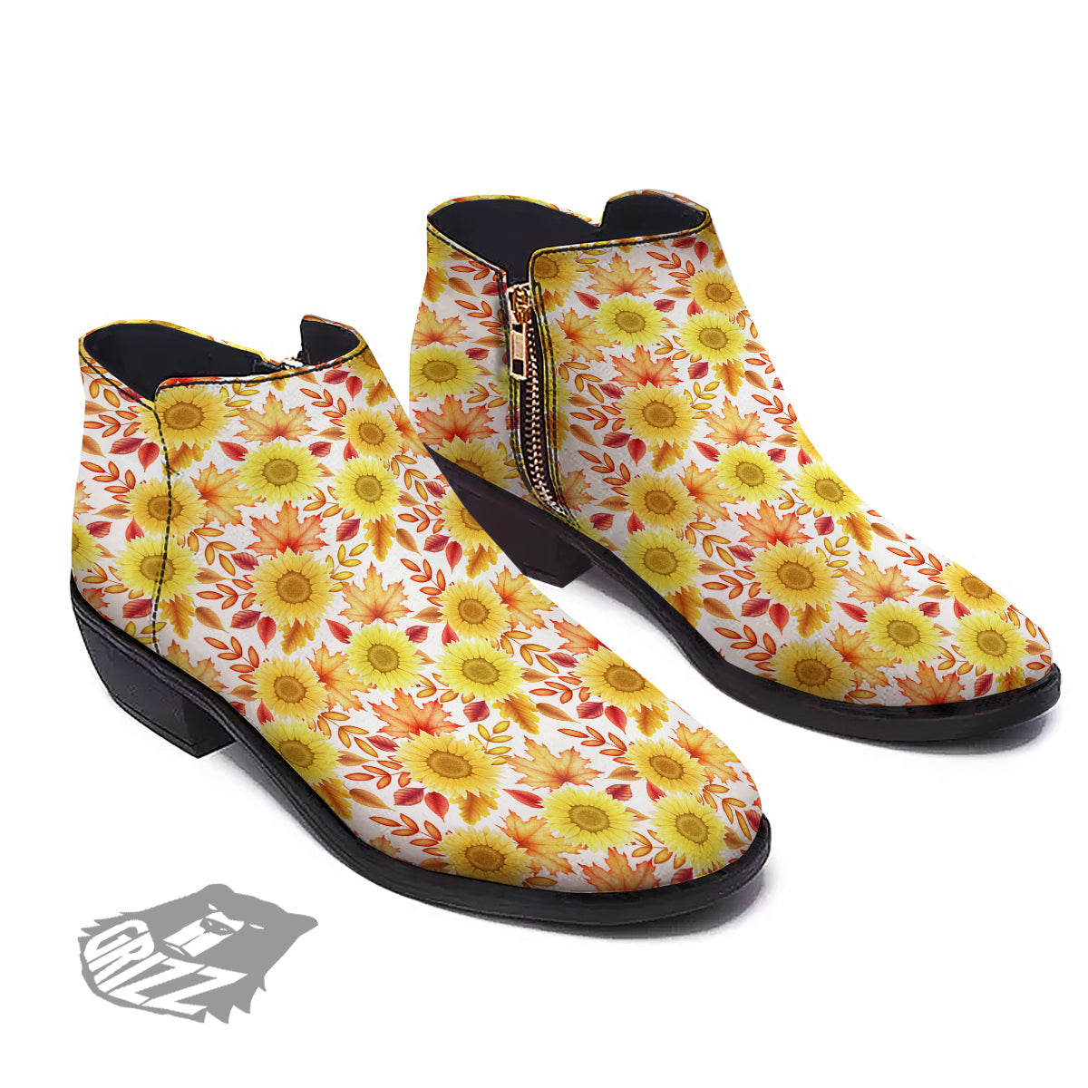 Sunflower Autumn Print Pattern Ankle Boots-grizzshop