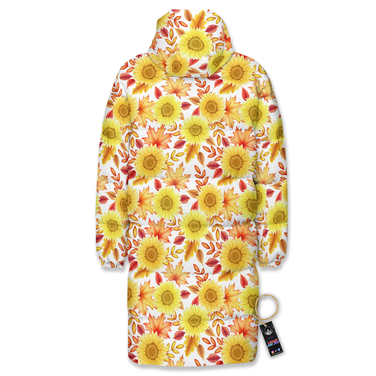 Sunflower Autumn Print Pattern Long Down Jacket-grizzshop