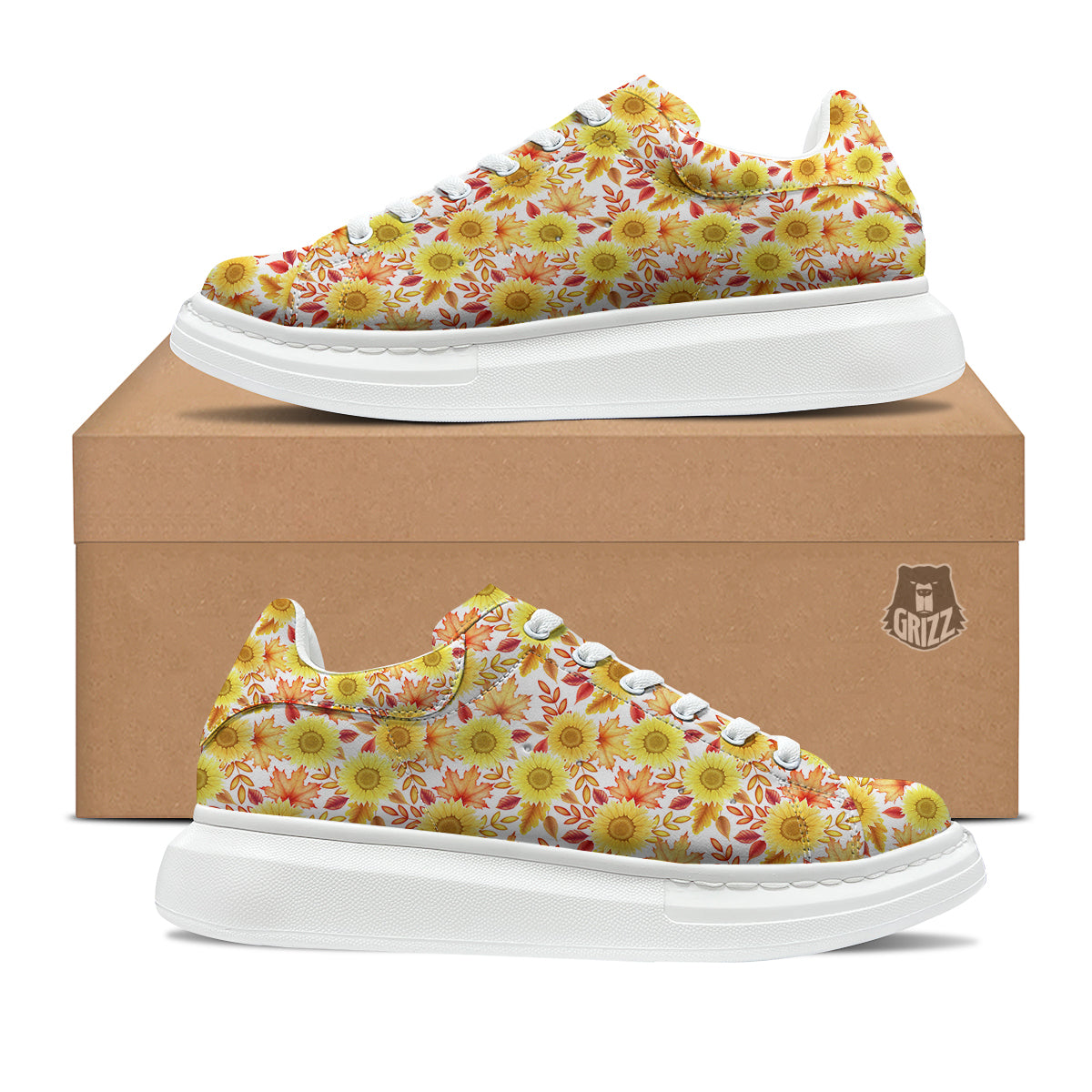 Sunflower Autumn Print Pattern Platform Shoes-grizzshop