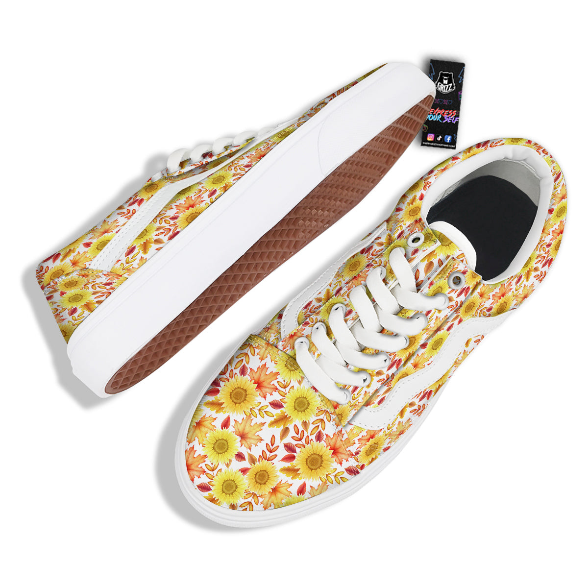 Sunflower Autumn Print Pattern Skate Shoes-grizzshop