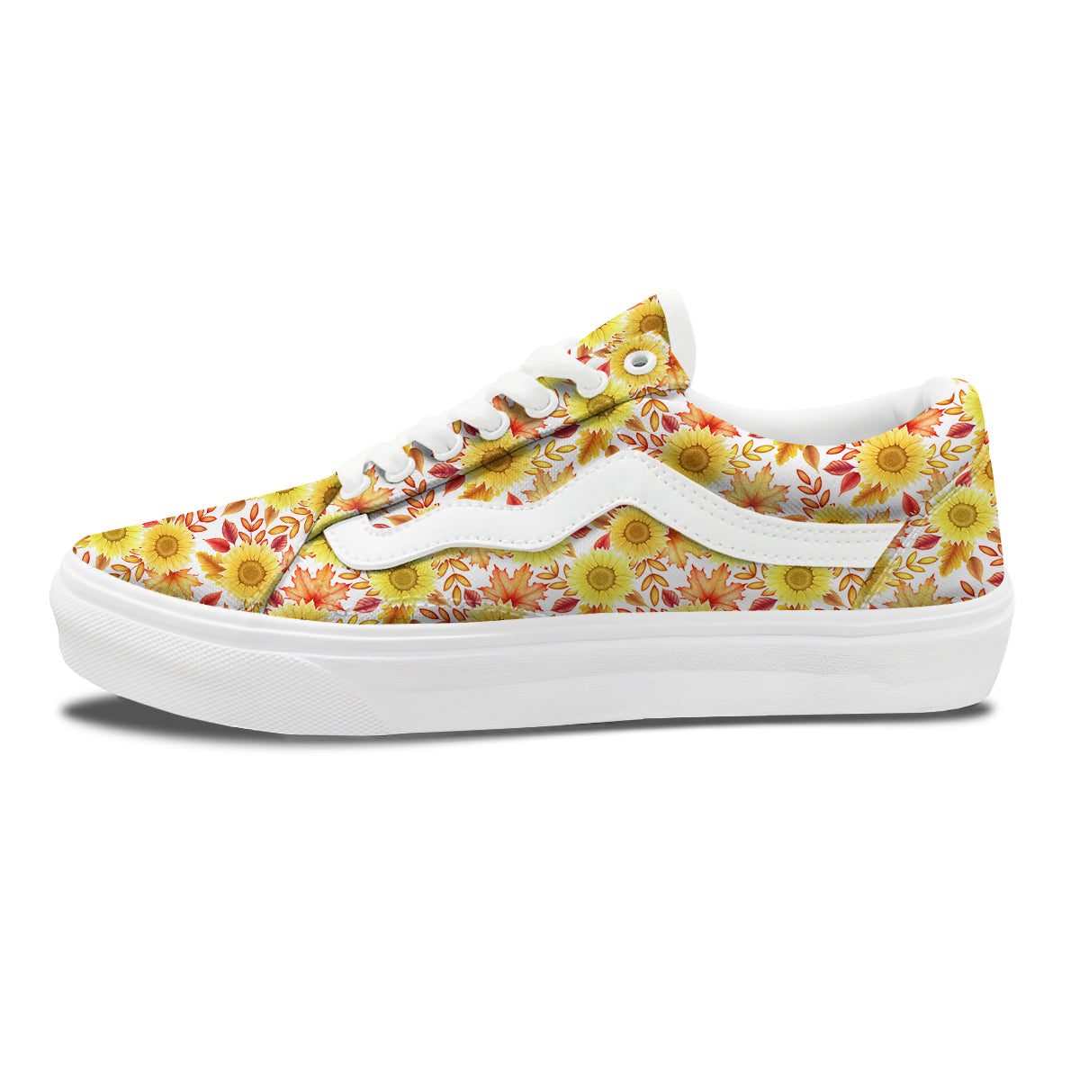 Sunflower Autumn Print Pattern Skate Shoes-grizzshop