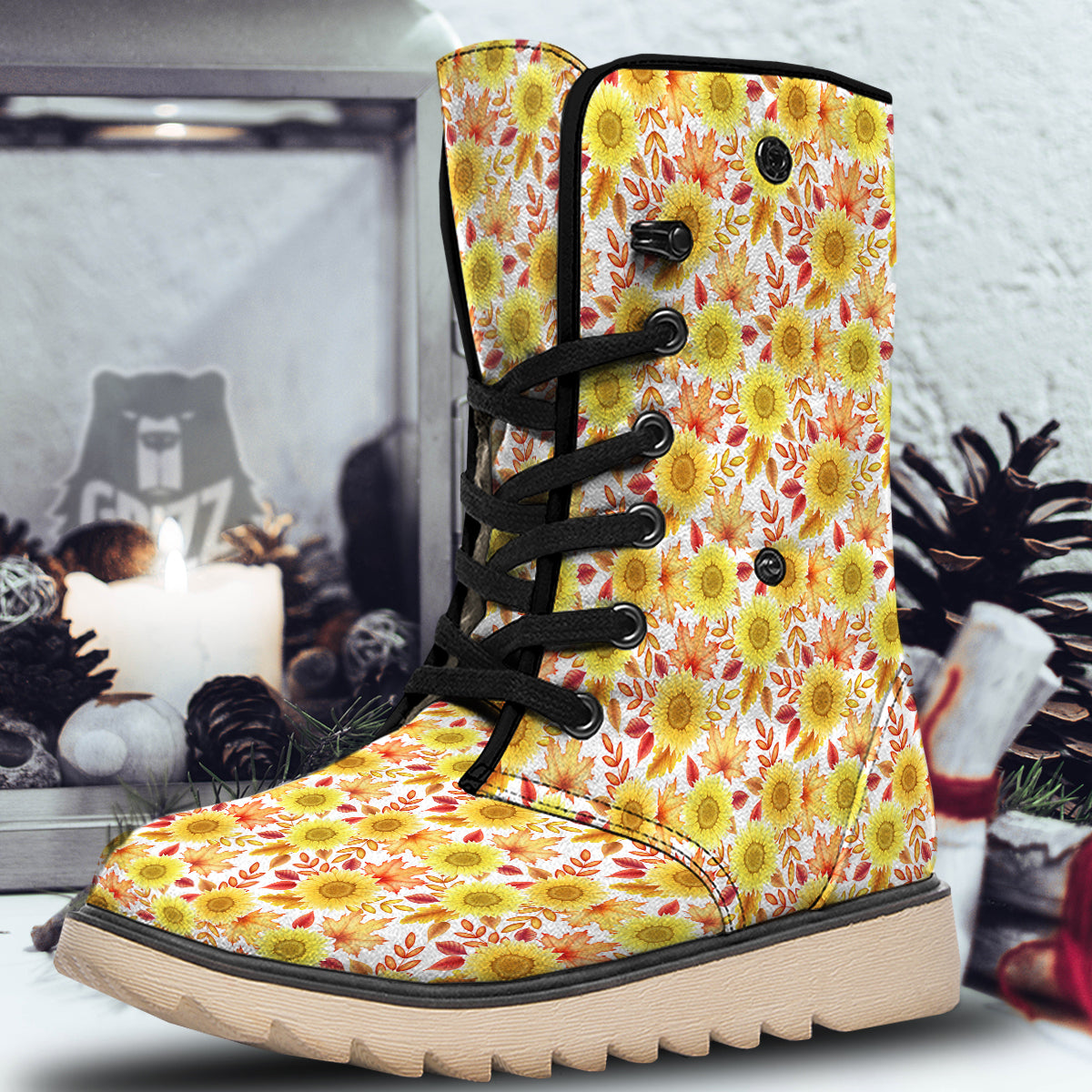 Sunflower Autumn Print Pattern Snow Boots-grizzshop