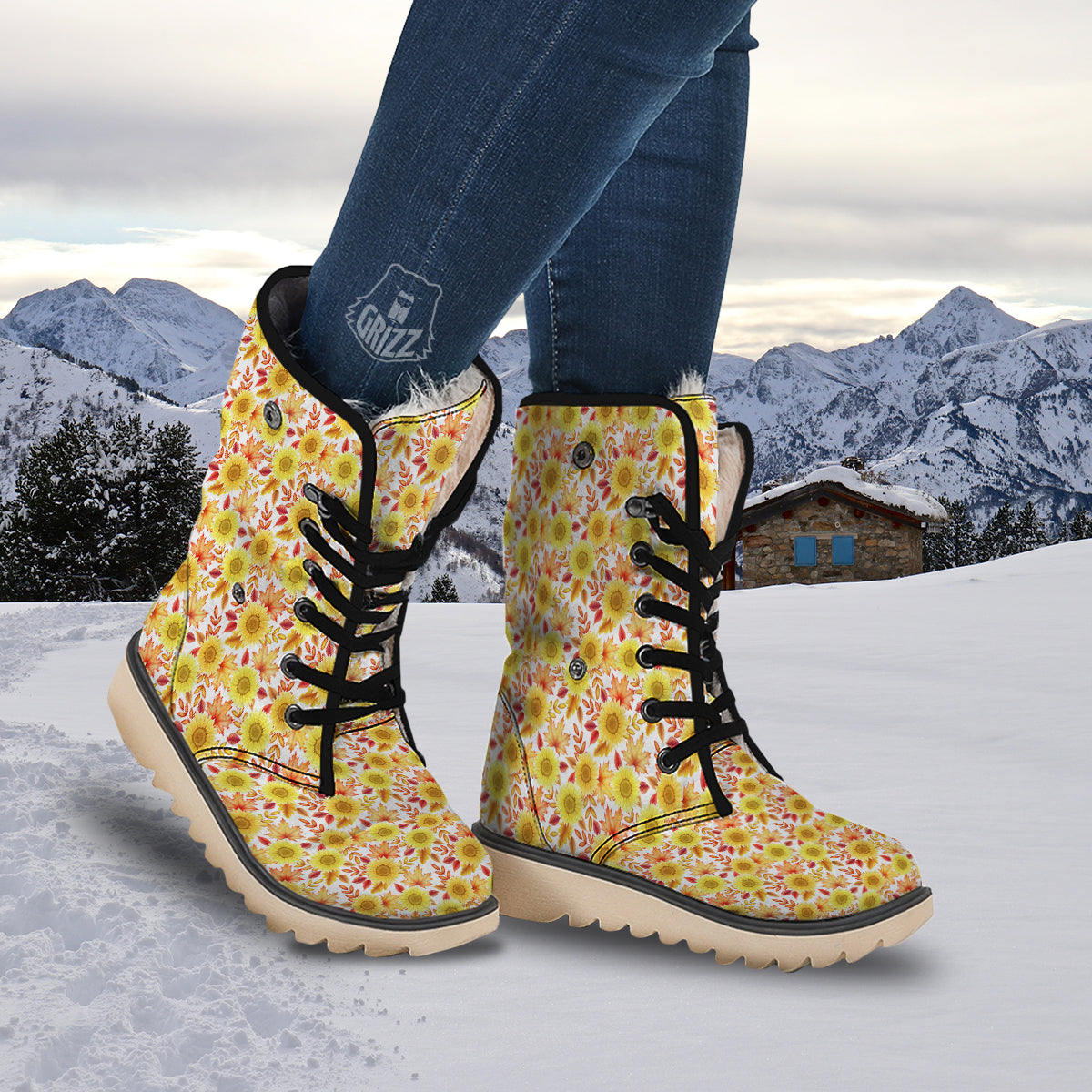 Sunflower Autumn Print Pattern Snow Boots-grizzshop