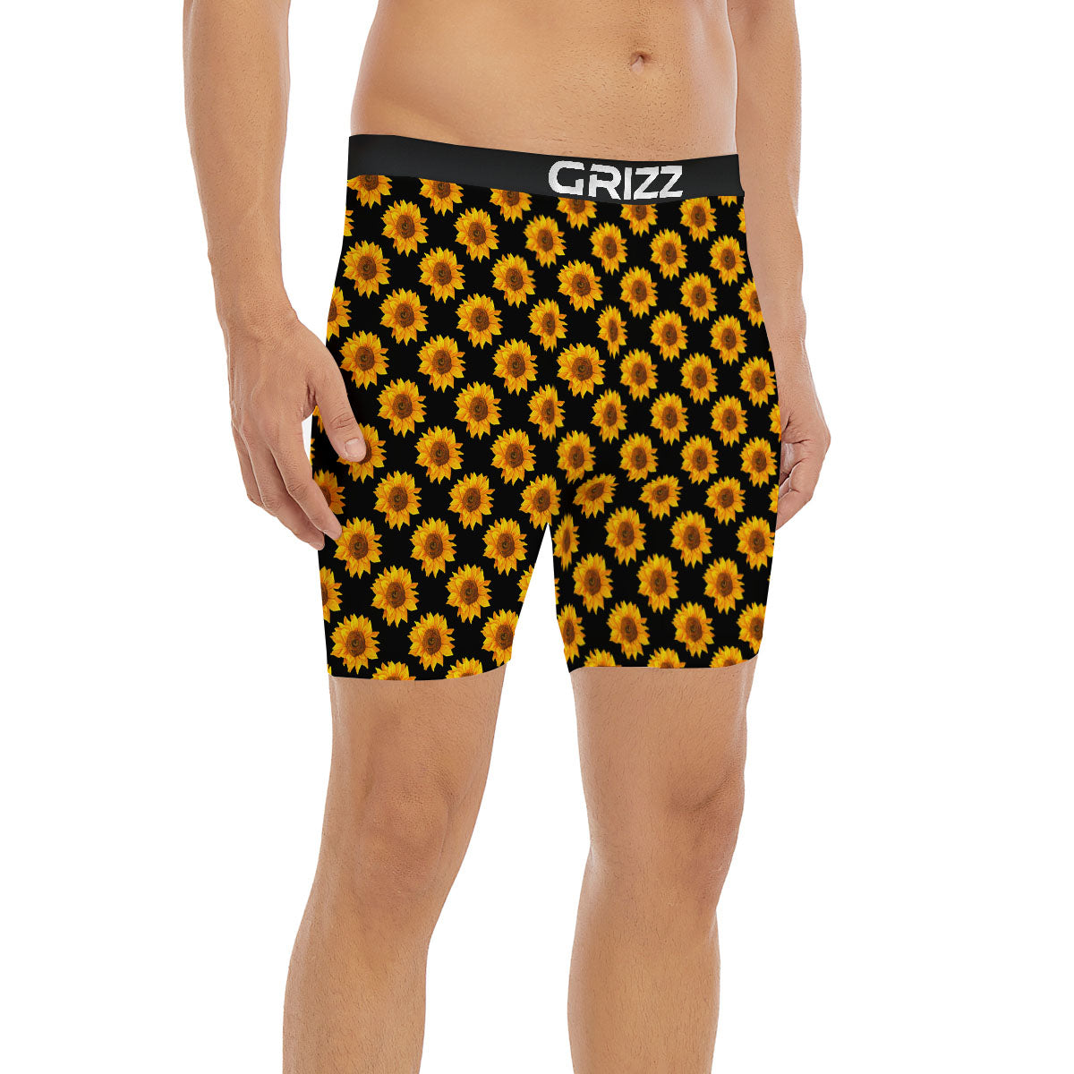 Sunflower Black Autumn Print Pattern Boxer Briefs-grizzshop