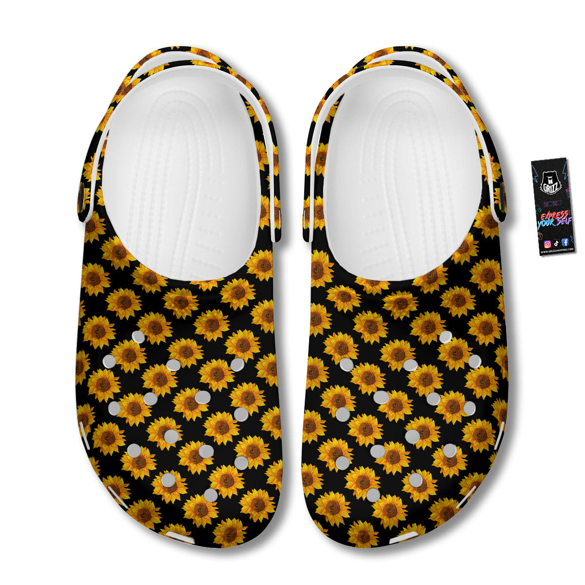 Sunflower Black Autumn Print Pattern Clog-grizzshop