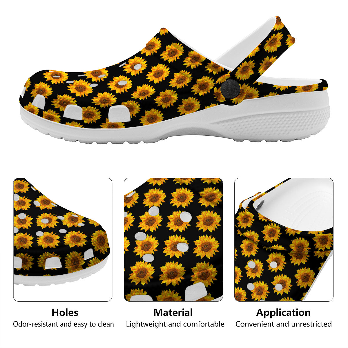 Sunflower Black Autumn Print Pattern Clog-grizzshop