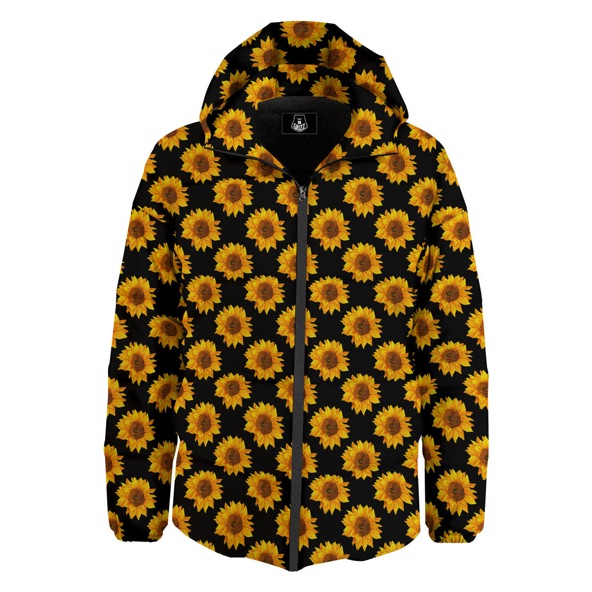 Sunflower Black Autumn Print Pattern Down Jacket-grizzshop