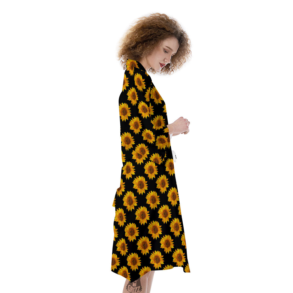 Sunflower Black Autumn Print Pattern Kimono-grizzshop