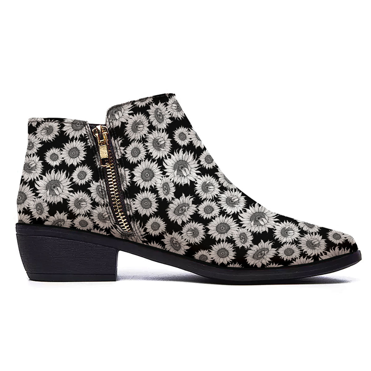 Sunflower Black Print Pattern Ankle Boots-grizzshop
