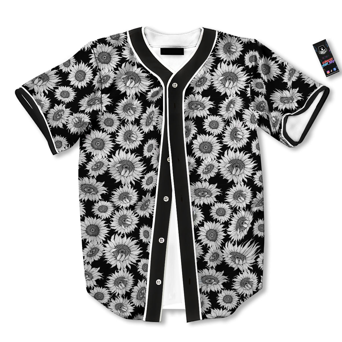 Sunflower Black Print Pattern Baseball Jersey-grizzshop