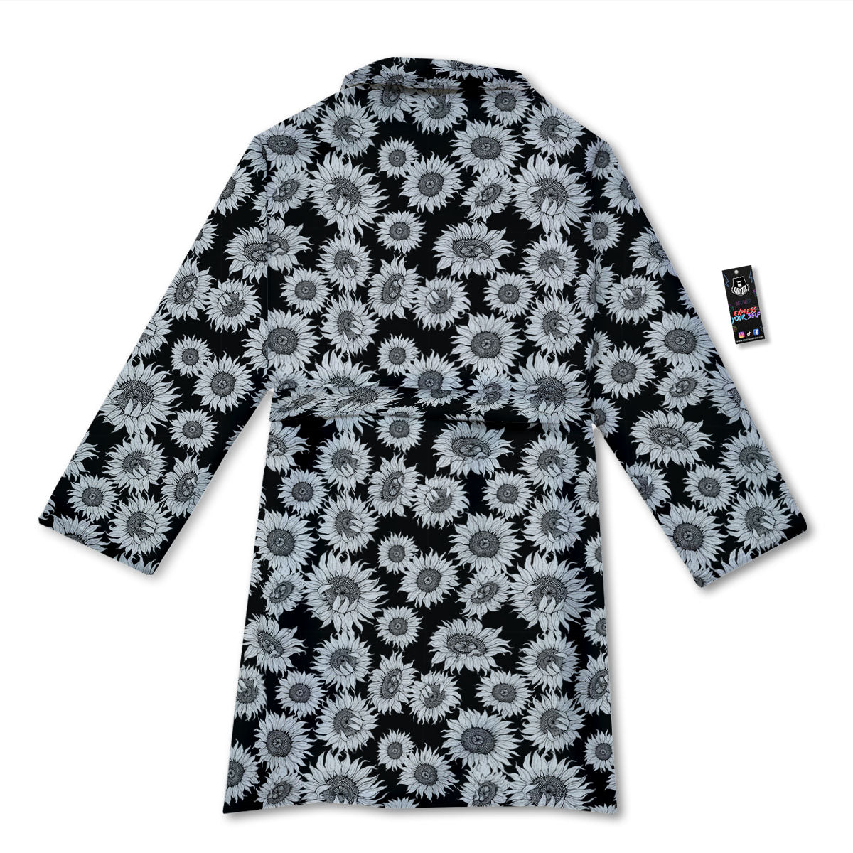 Sunflower Black Print Pattern Bathrobe-grizzshop
