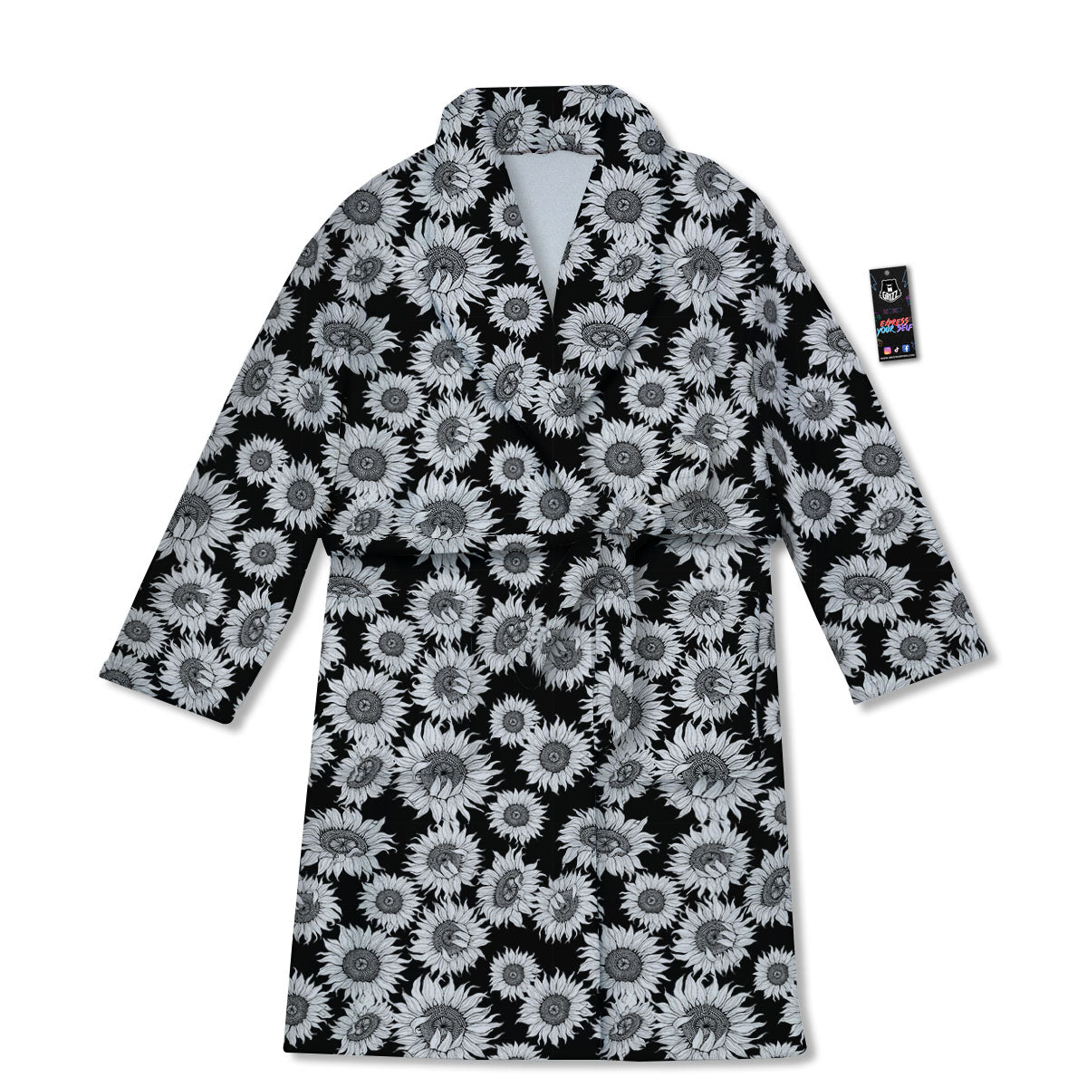 Sunflower Black Print Pattern Bathrobe-grizzshop