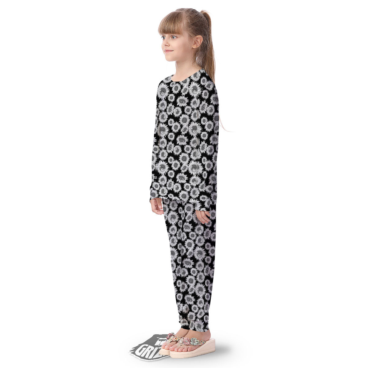 Sunflower Black Print Pattern Kid's Pajamas-grizzshop
