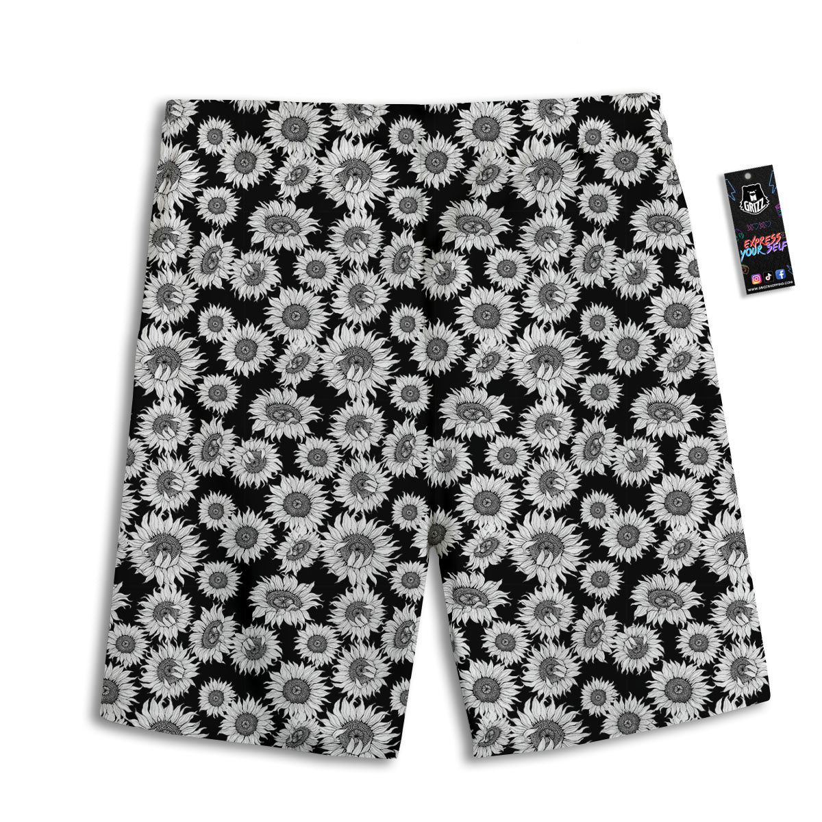 Sunflower Black Print Pattern Men's Athletic Shorts