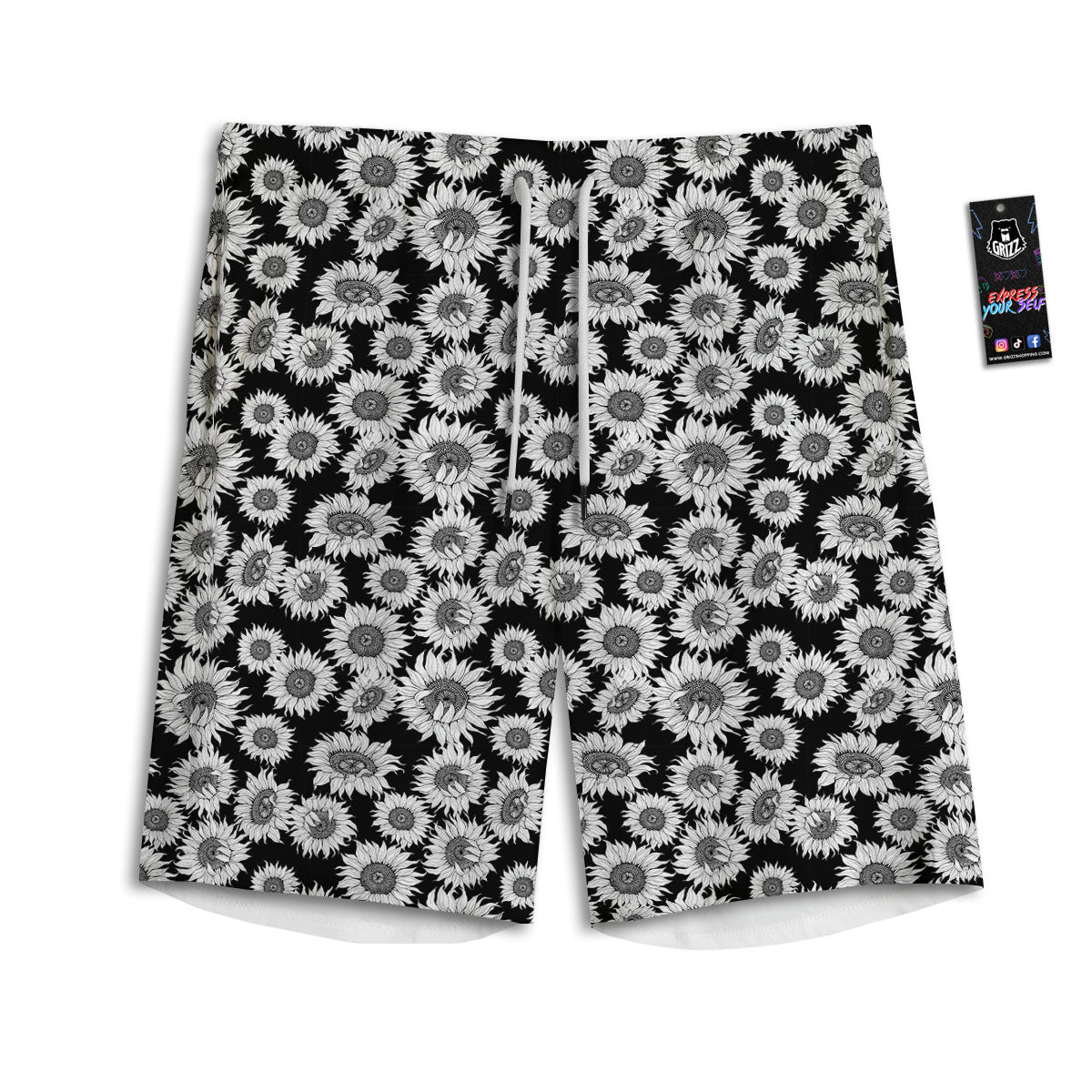 Sunflower Black Print Pattern Men's Athletic Shorts