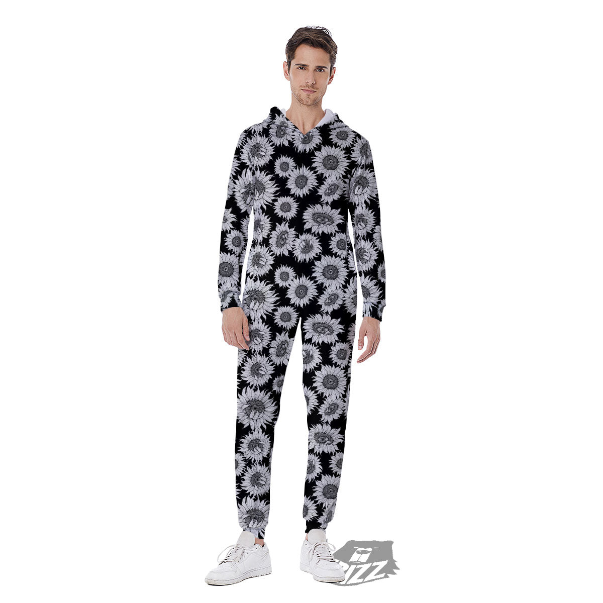 Sunflower Black Print Pattern Men's Jumpsuit-grizzshop