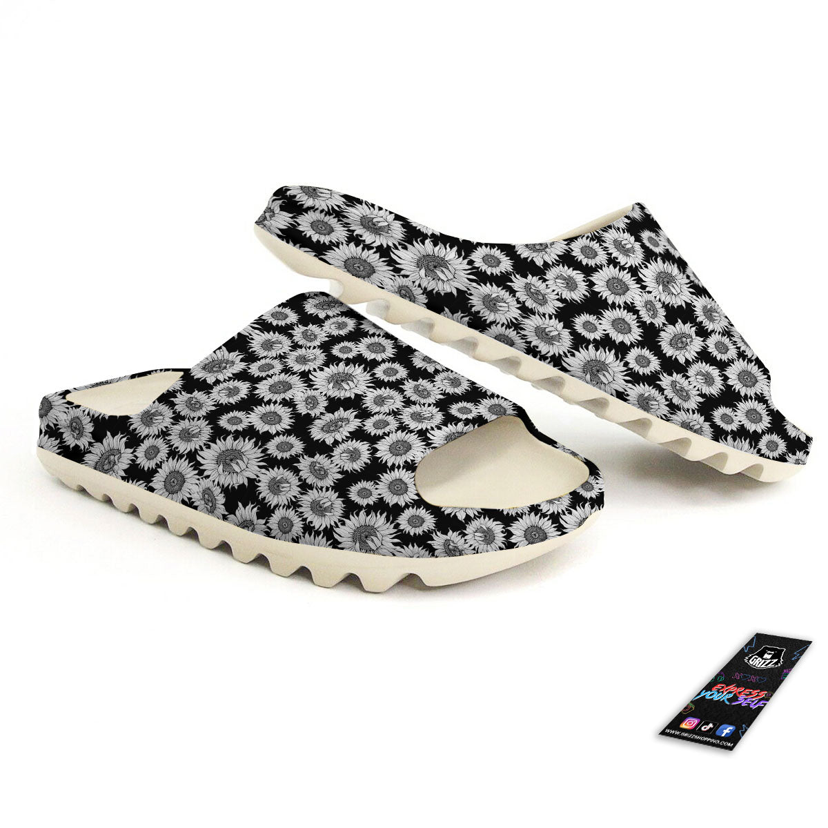 Sunflower Black Print Pattern Sandals-grizzshop