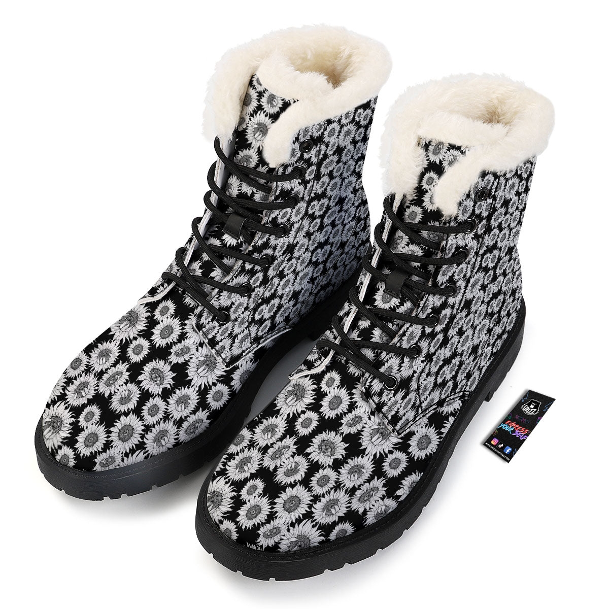 Sunflower Black Print Pattern Winter Boots-grizzshop