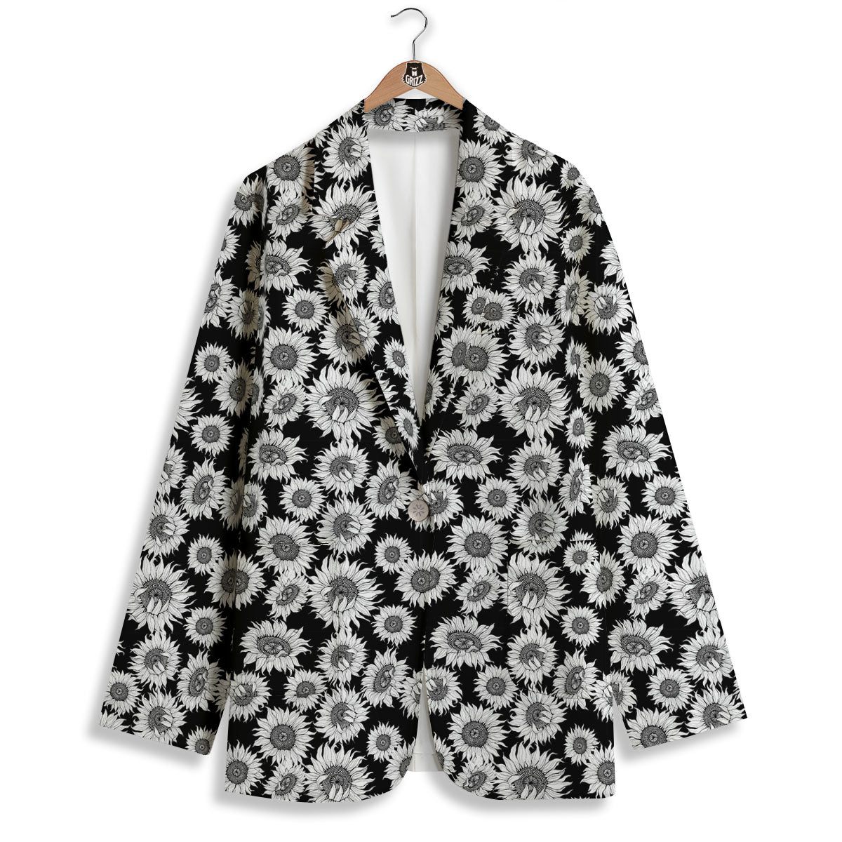 Sunflower Black Print Pattern Women's Blazer-grizzshop