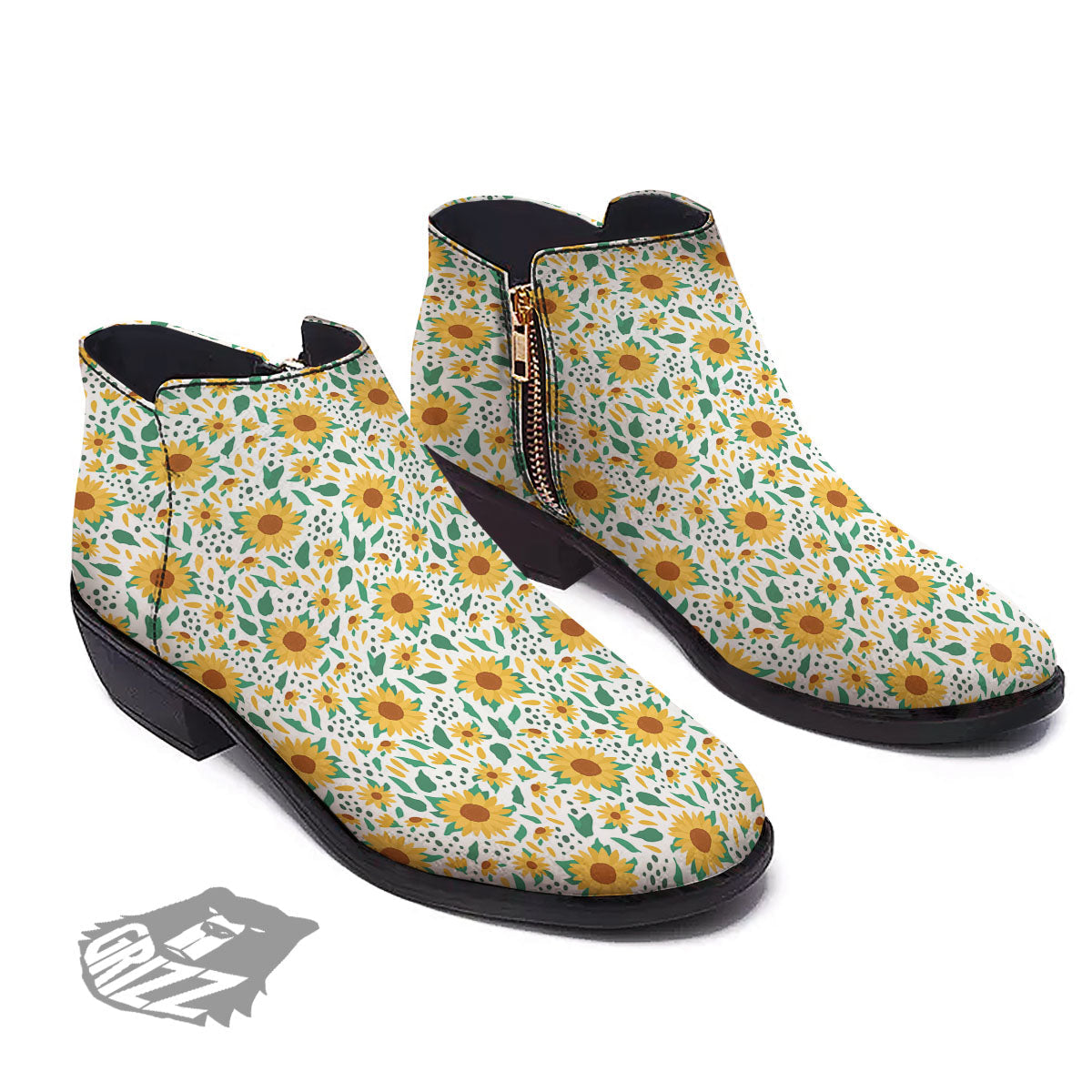 Sunflower Blooming Print Pattern Ankle Boots-grizzshop