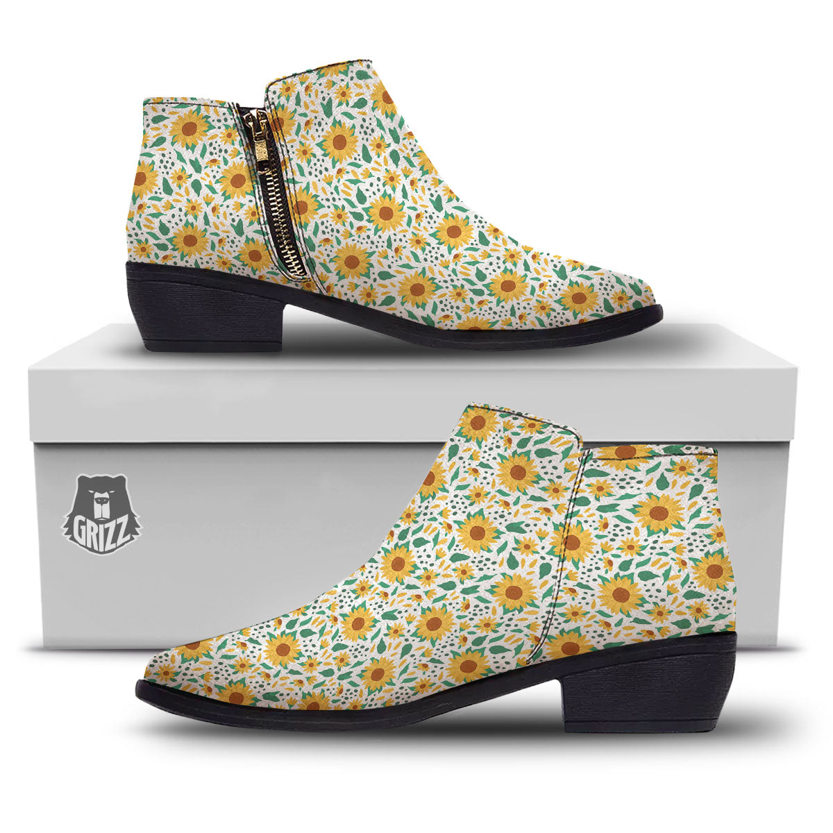 Sunflower Blooming Print Pattern Ankle Boots-grizzshop
