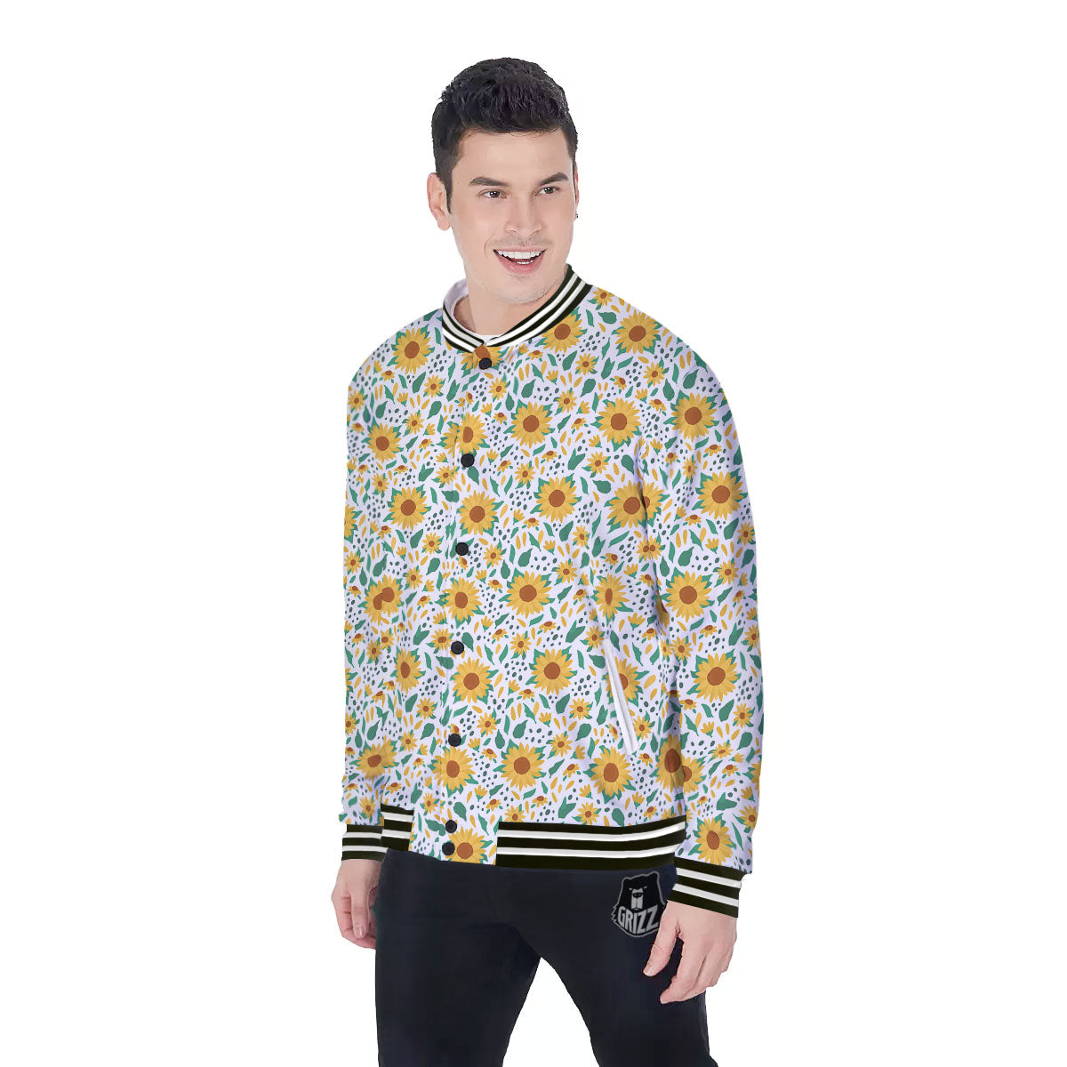 Sunflower Blooming Print Pattern Baseball Jacket-grizzshop