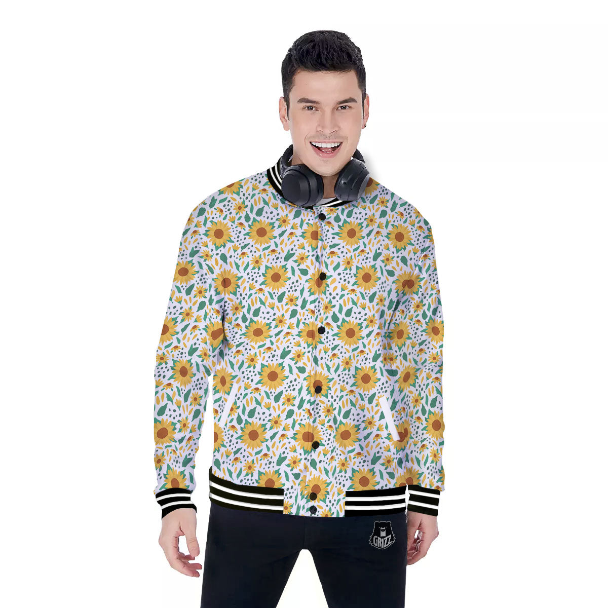 Sunflower Blooming Print Pattern Baseball Jacket-grizzshop