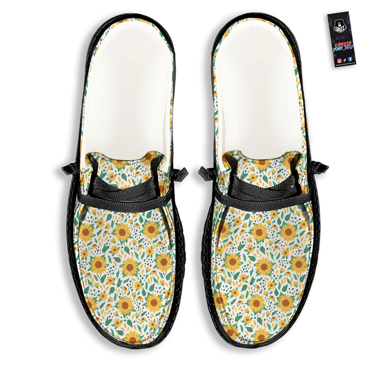 Sunflower Blooming Print Pattern Black Loafers-grizzshop