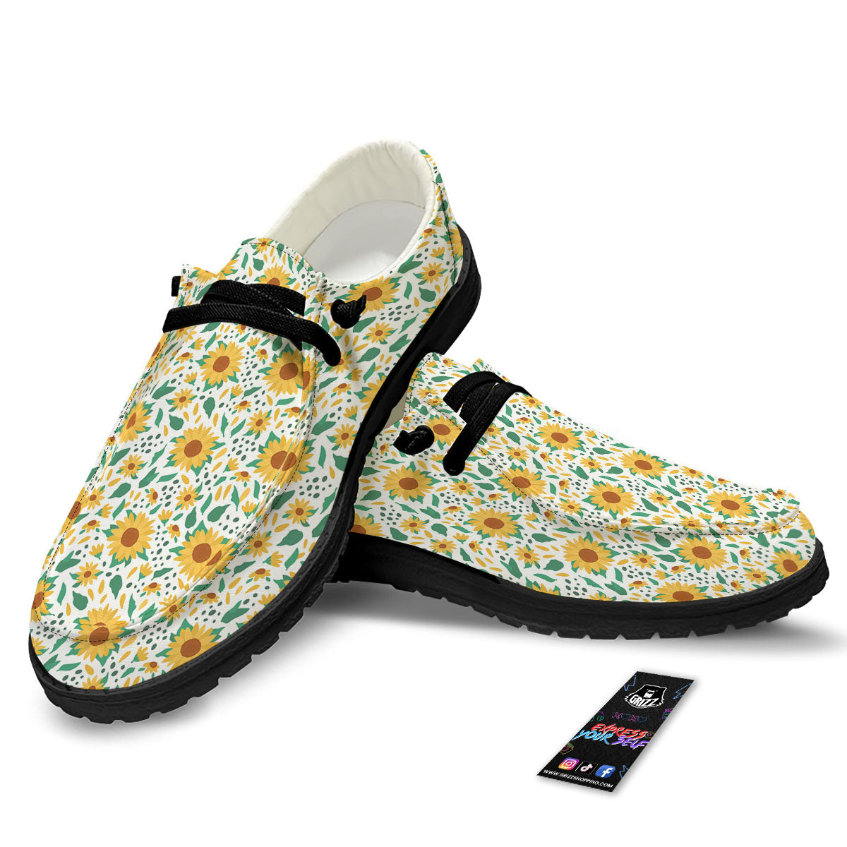 Sunflower Blooming Print Pattern Black Loafers-grizzshop