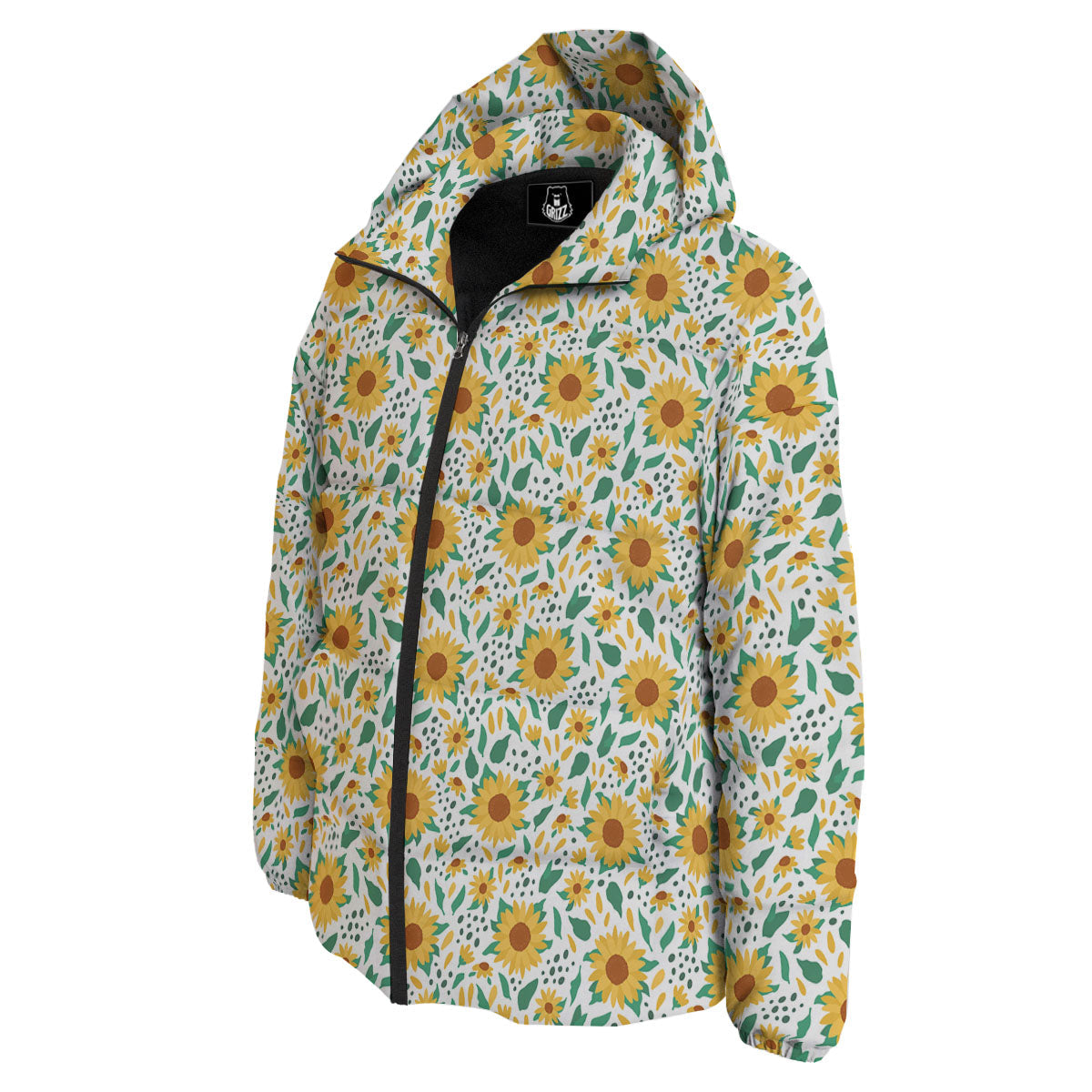 Sunflower Blooming Print Pattern Down Jacket-grizzshop