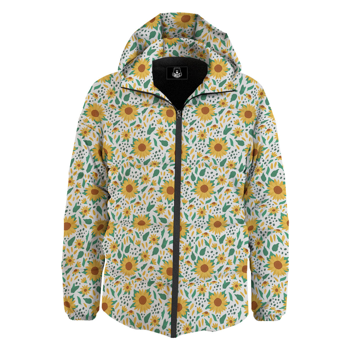 Sunflower Blooming Print Pattern Down Jacket-grizzshop
