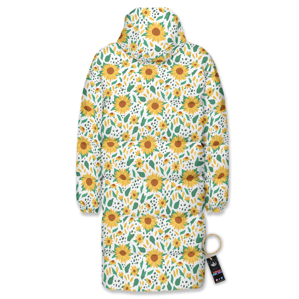 Sunflower Blooming Print Pattern Long Down Jacket-grizzshop