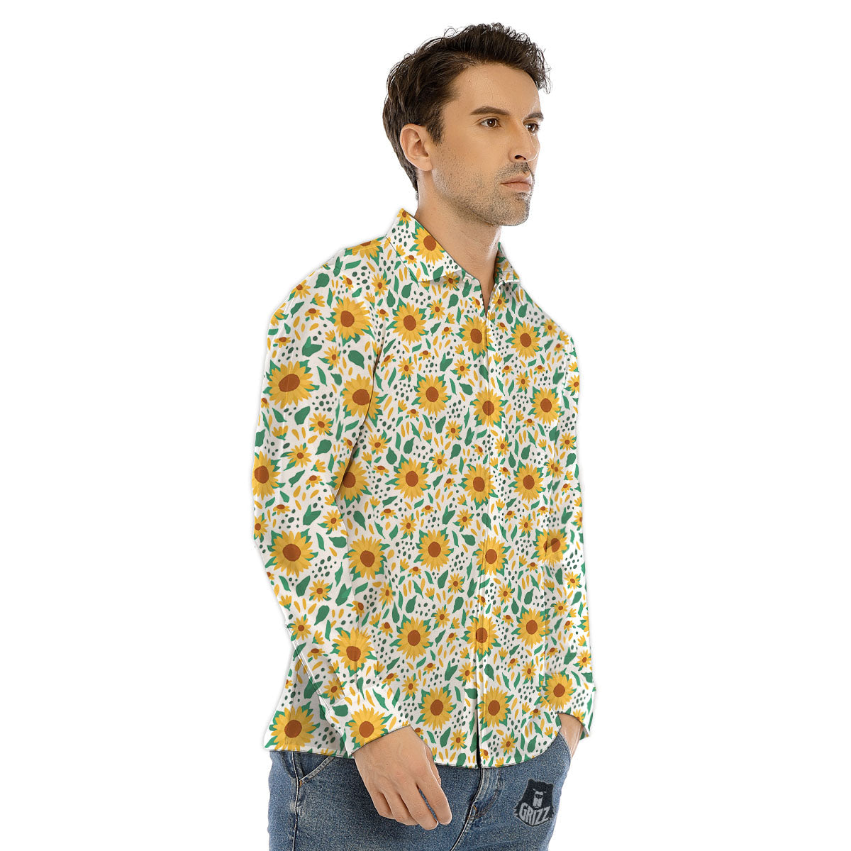 Sunflower Blooming Print Pattern Men's Dress Shirts-grizzshop