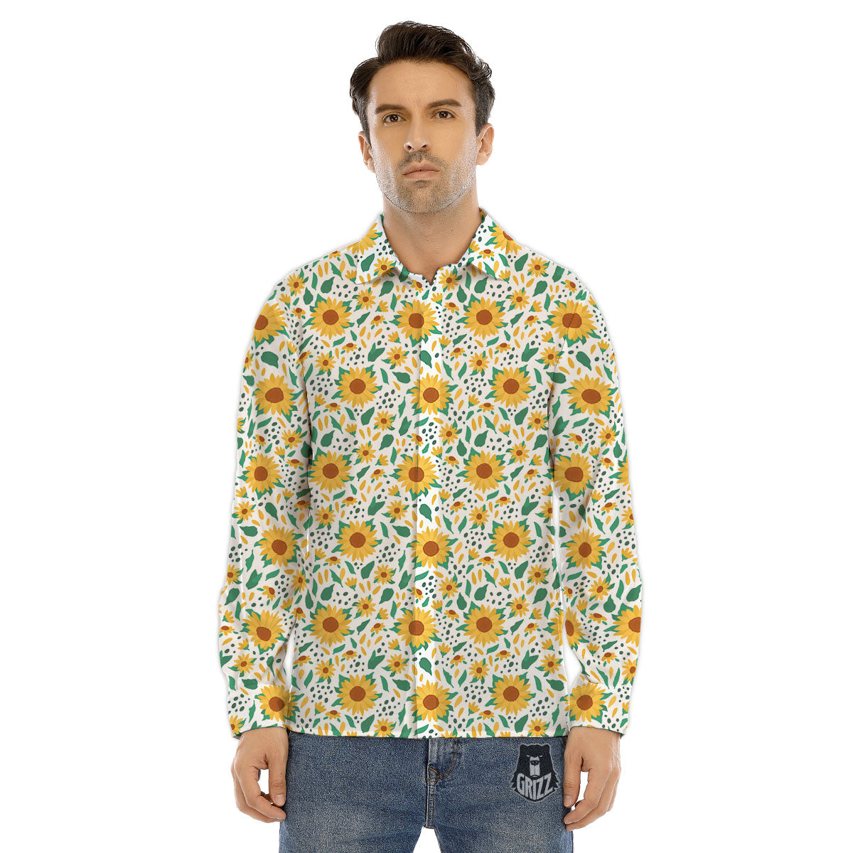 Sunflower Blooming Print Pattern Men's Dress Shirts-grizzshop