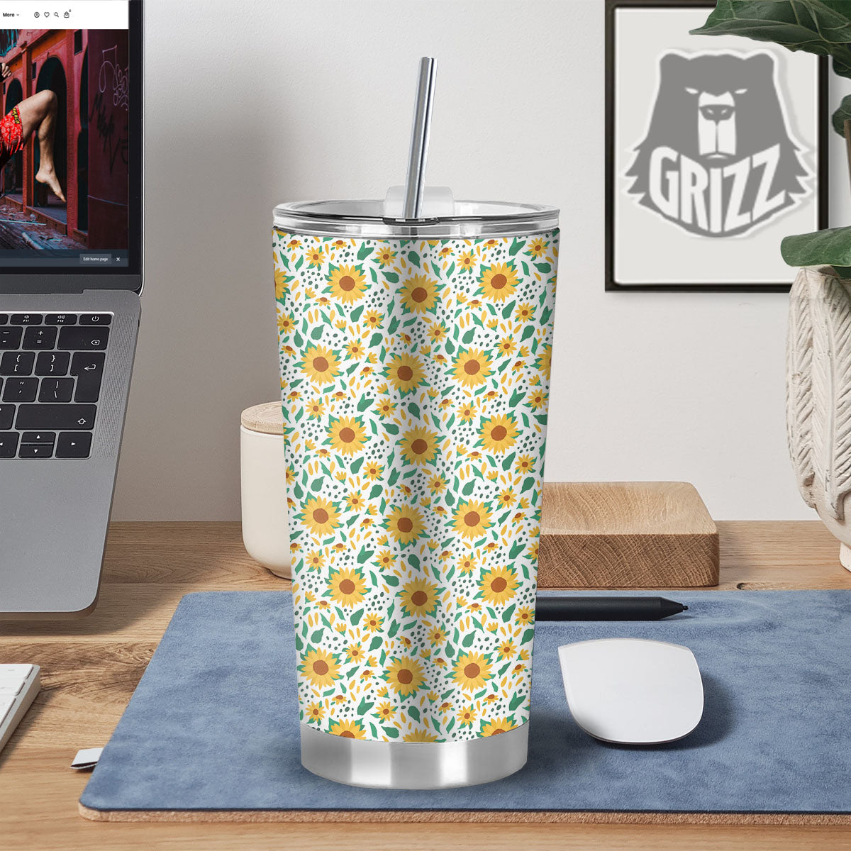 Sunflower Blooming Print Pattern Tumbler-grizzshop