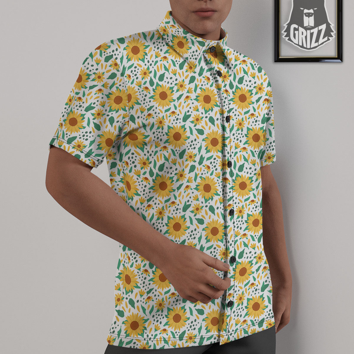 Sunflower Blooming Print Pattern Untucked Shirts-grizzshop