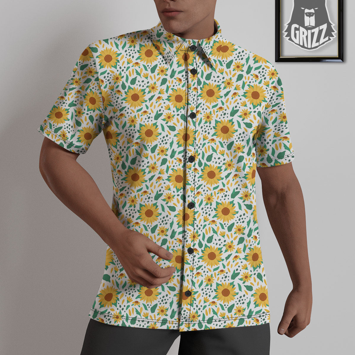 Sunflower Blooming Print Pattern Untucked Shirts-grizzshop
