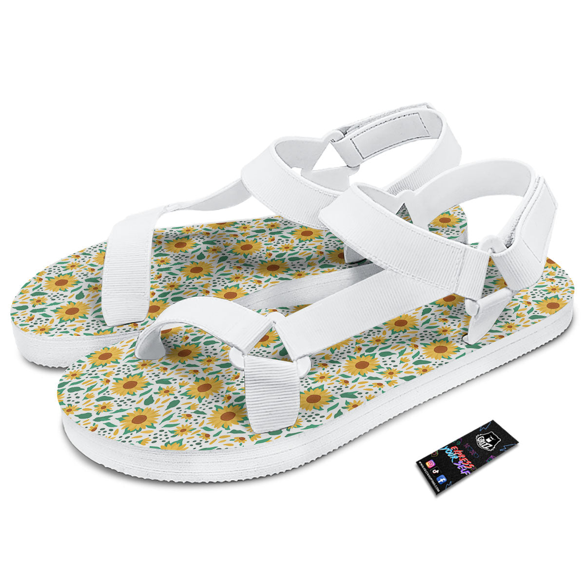 Sunflower Blooming Print Pattern White Open Toe Sandals-grizzshop