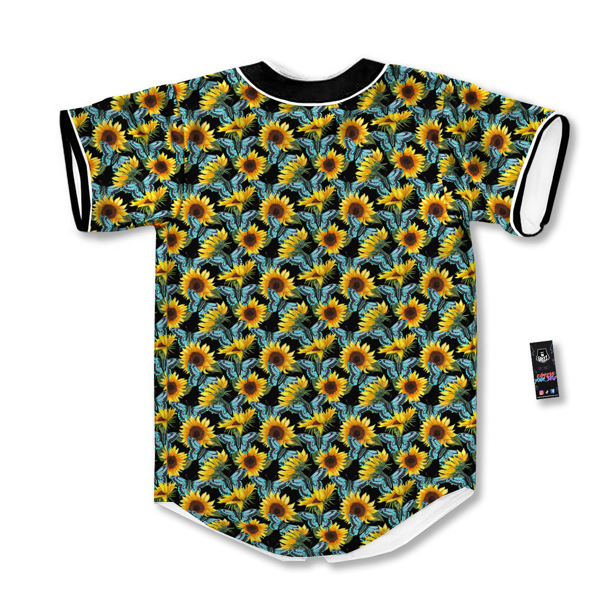 Sunflower Blue Butterfly Print Pattern Baseball Jersey-grizzshop